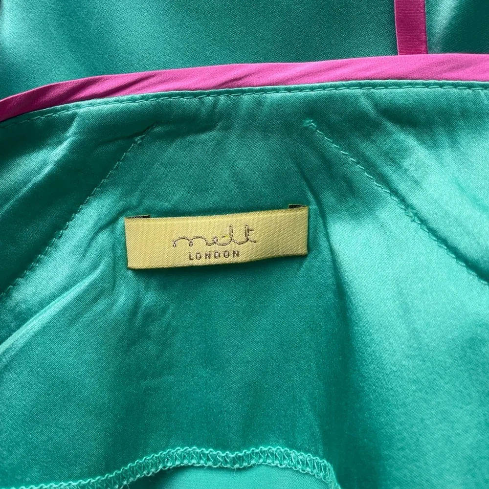 melt london Silk Flared Mini Skirt Teal & Pink Contrast Trim Y2K Tenniscore